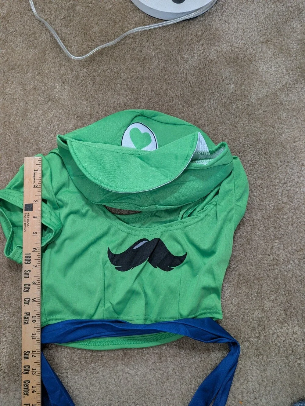Halloween Costume Gamer Sidekick Costume Green Crop Top, Blue Shorts & Green Hat